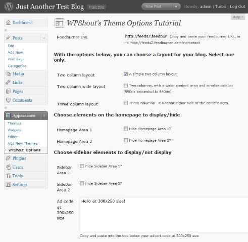wordpress options page resources